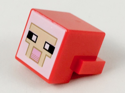 Creature Head Pixelated with Black and White Eyes, Bright Pink Nose, Tan Face with Dark Tan Outline on White Background Pattern (Minecraft Sheep), 19727pb002 Red U