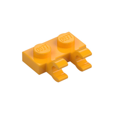 Plate, Modified 1 x 2 with 2 U Clips (Horizontal Grip), 60470 Bright Light Orange U