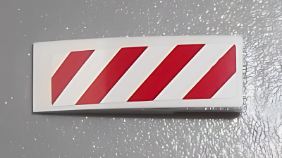 Деталь LEGO Lego Slope, Curved 3 x 1 with Red and White Danger Stripes Pattern Model Left Side (Sticker) 50950pb056L U