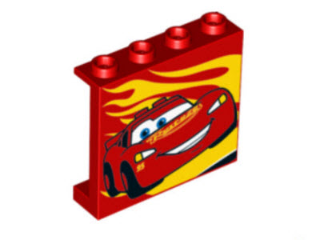 Panel 1 x 4 x 3 with Side Supports - Hollow Studs with Yellow Flames and Lightning McQueen Picture Pattern Model Right Side 60581pb090R Used
