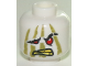 Minifigure, Head Alien Ninjago Red Eyes, Drooping Eye and Mouth Right, Olive Green Stripes, Yellow Teeth Pattern, 3626pb2210  