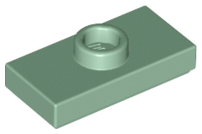 Plate, Modified 1 x 2 with 1 Stud with Groove and Bottom Stud Holder (Jumper), 15573 Sand Green U