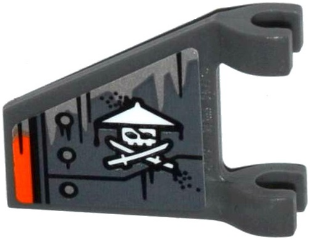 Flag 2 x 2 Trapezoid with Armor Plates with Rivets, White Ninja Skull with Crossed Swords Pattern Model Right Side (Sticker) - Set 70601, 44676pb031R Dark Bluish Gray U