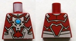 Torso Armor Vest with Silver Wolf Head and Dark Azure Round Jewel (Chi) Pattern, 973pb1336 Dark Red U