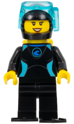 Минифигурка Lego Diver - Female, Black Flippers and Wetsuit with Blue Logo, Yellow Scuba Tank cty0959