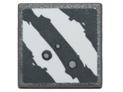 Road Sign 2 x 2 Square with Open O Clip with 2 Rugged White Diagonal Stripes and Blaster Marks on Dark Bluish Gray Background Pattern (Sticker) - Set 75254, 15210pb056 Dark Bluish Gray U