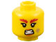 Minifigure, Head Female Red Bushy Eyebrows, Orange Lips, Dark Tan Scuff Mark, and Bared Teeth Pattern, 3626pb3380  