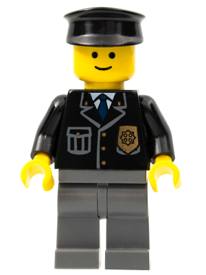 Минифигурка Lego Police - City Suit with Blue Tie and Badge, Dark Bluish Gray Legs, Black Hat cop050