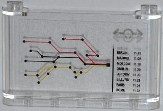 Деталь Lego Windscreen 1 x 6 x 3 with Train Map, Train Schedule with 'BERLIN 11:03' and Train Logo Pattern (Sticker) 64453pb006 Used