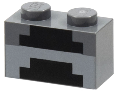 Brick 1 x 2 with Minecraft Pixelated Furnace Unlit Pattern, 3004pb161 Dark Bluish Gray N