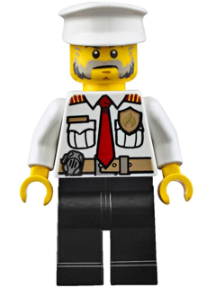 Минифигурка LegoFire Boat Captain - White Shirt with Red Tie, Badge, Belt, Black Legs, White Police Hat cty0647