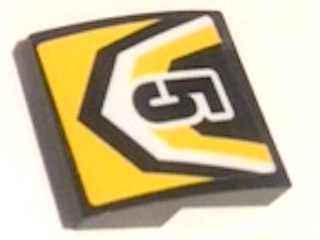 Slope, Curved 2 x 2 x 2/3 with Black Number 5 and Yellow and Black Pattern (Sticker) 15068pb133 Used