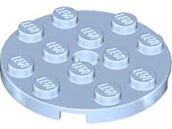 Plate, Round 4 x 4 with Hole, 60474 Bright Light Blue N