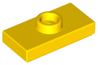 Plate, Modified 1 x 2 with 1 Stud with Groove and Bottom Stud Holder (Jumper), 15573 Yellow U