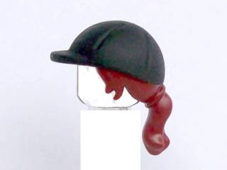 Mini Doll, Hair Combo, Hair with Hat, Long Ponytail, Side Bangs, Hole in Back with Molded Black Horse Riding Helmet Pattern, 92254pb01 Dark Red U