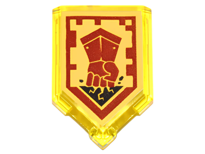 Деталь LEGO Пятиугольная плитка Lego Tile,22385pb045 Modified 2 x 3 Pentagonal with Nexo Power Shield Pattern - Fist Smash U Trans-Yellow
