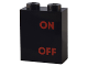 Brick 1 x 2 x 2 with Inside Stud Holder with Red 'ON' and 'OFF' Pattern, 3245cpb197
