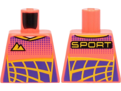 Torso Racing Suit, Bright Light Orange Mountains Logo, Dark Purple Dots and Panels, 'SPORT' on Back Pattern, 973pb4468 Coral U