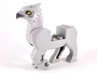 Деталь Lego 50100c01pb01 Hippogriff Body with Dark Bluish Gray Beak, Dark Bluish Gray and White Feathers, and Bright Light Orange Eyes Pattern Light Bluish Gray U