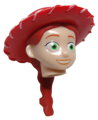 Minifigure, Head, Modified Female with Red Hat and Ponytail Pattern (Jessie), 87764pb01 Light Nougat U