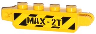 Hinge Brick 1 x 4 Locking with Black and Yellow Danger Stripes and 'MAX-2T' Pattern on Both Sides (Stickers) - Set 60033, 30387pb008 Yellow U