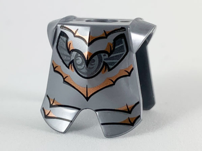 Minifigure Armor Breastplate with Leg Protection with Copper Bats and Pearl Dark Gray Trim Pattern, 2587pb35 Flat Silver U