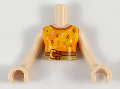 Torso Mini Doll Girl Orange and Bright Light Orange Top with Lightning Bolts and Belt Pattern, Light Nougat Arms with Hands, FTGpb260c01 Light nougat U