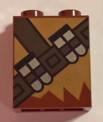 Деталь Lego Brick 1 x 2 x 2 with Inside Stud Holder with Medium Nougat Fur and Dark Brown Ammunition Belt Pattern 3245cpb067