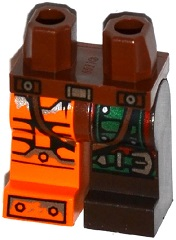 Hips and 1 Dark Brown Left Leg with Green Armor and Knee Belt, 1 Orange Right Leg with Black and Silver Bolted Armor Plates Pattern, 970d31pb01 Reddish Brown U