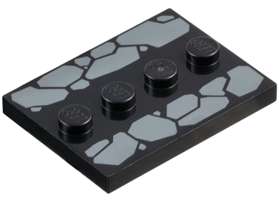 Tile, Modified 3 x 4 with 4 Studs in Center with Dark Bluish Gray Cobblestones Pattern, 88646pb013 Black N