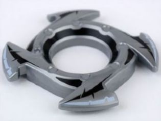 Ring 4 x 4 with 2 x 2 Hole and 4 Arrow Ends with Black Spikes Pattern (Ninjago Spinner Crown), 98341pb05 Flat Silver U