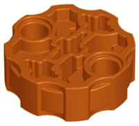 Technic, Axle Connector Block Round with 2 Pin Holes and 3 Axle Holes (Hero Factory Weapon Barrel), 98585 Dark Orange N