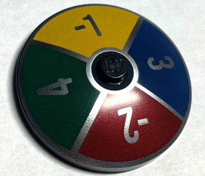 Dish 4 x 4 Inverted (Radar) with Solid Stud with Silver Number -1, -2, 3 and 4 on Dark Blue, Dark Green, Dark Red and Yellow Background Pattern (Game Spinner), 3960pb068 Black N