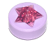 Tile, Round 1 x 1 x 2/3 with Molded Trans-Dark Pink Star Pattern, 72046pb01  