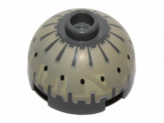 Brick, Round 2 x 2 Dome Top with Black Spots on Tan Pattern (Buzz Droid), 553pb019