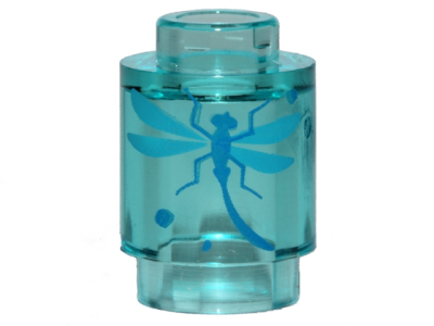 Brick, Round 1 x 1 with Blue Dragonfly Pattern, 3062pb058 Trans-Light Blue U