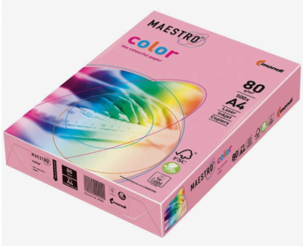 Бумага офисная цветная "Maestro Color pale" А4 500л 80г/м2 розовый неон (NEOPI)