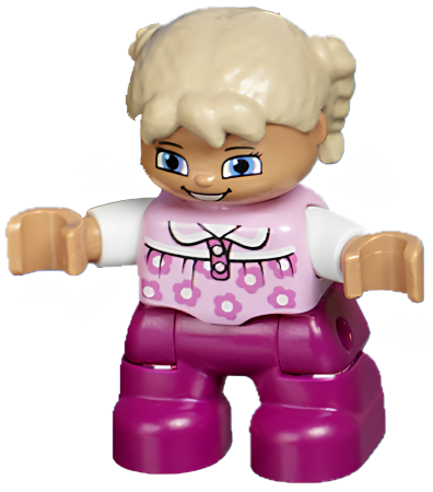 Минифигурка Lego Duplo Figure Lego Ville, Child Girl, Magenta Legs, Bright Pink Top with Flowers, White Arms, Tan Hair with Braids 47205pb028