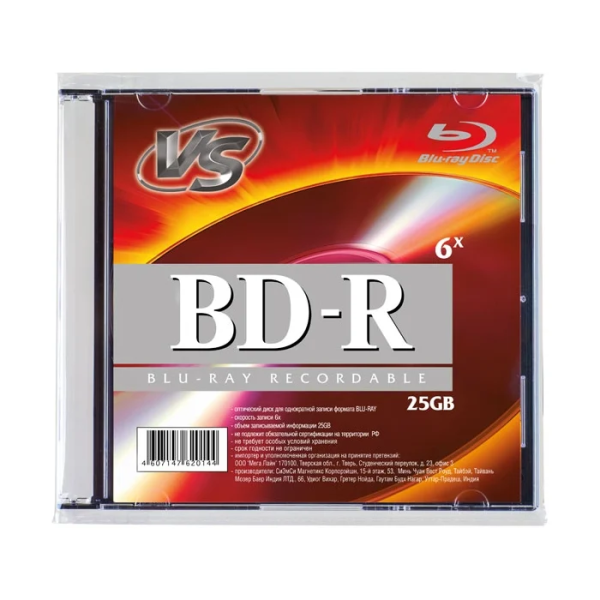Диск VS BD-R (6x, 25GB, Slim, 1шт.)