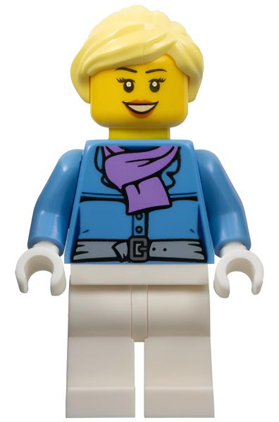 Минифигурка Lego Female, Jacket with Medium Lavender Scarf, White Legs, Bright Light Yellow Ponytail, Open Mouth Smile hol126