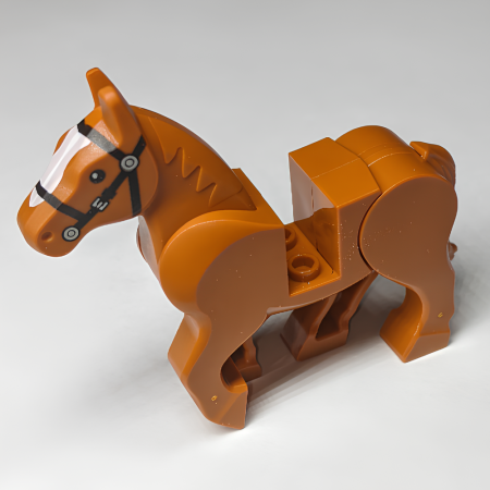 Лошадь Lego Horse, Movable Legs with Black Eyes and Bridle, Short White Blaze Pattern 10352c01pb08