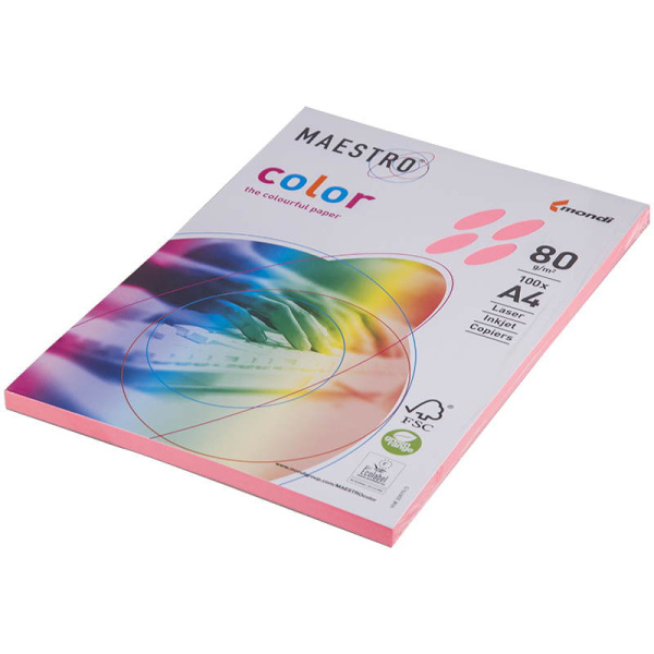 Бумага цветная А4 Maestro Color неон розовая, 80 г/кв.м, 100 листов NEOPI