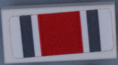 Tile 1 x 2 with Groove with Red Square and Dark Bluish Gray Stripes Pattern (Sticker) 3069pb0762 Used