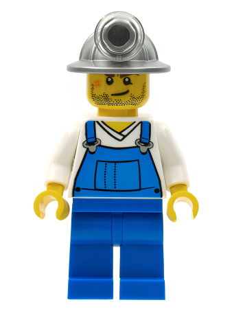 Минифигурка Lego Miner - Overalls Blue over V-Neck Shirt, Blue Legs, Mining Helmet, Crooked Smile and Scar cty0310