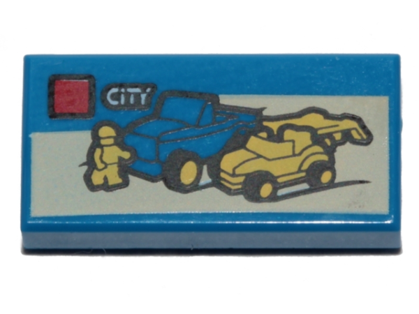 Tile 1 x 2 with Groove with Lego Dune Buggy Transporter and 'CITY' Set Box Pattern 3069pb0387 Used 
