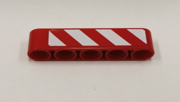 Technic, Liftarm Thick 1 x 5 with Red and White Danger Stripes Pattern Model Left Side (Sticker) - Set 9395 32316pb049L