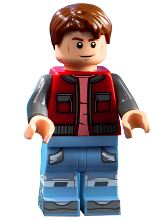 Минифигурка LEGO Marty McFly - Red Vest with Pockets, Dark Bluish Gray Arms btf001