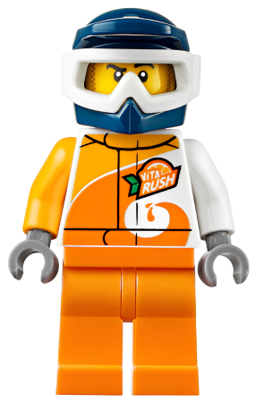 Минифигурка Lego ATV Driver - Male, 'ViTA RUSH' Uniform, Orange Legs, Dark Blue Helmet cty1096 U