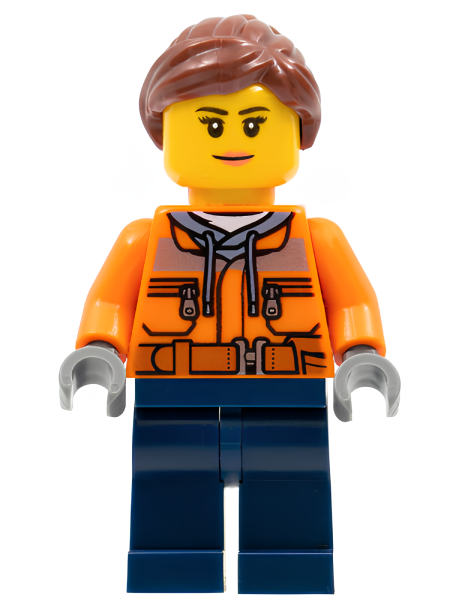 Минифигурка Lego Cargo Center Worker - Female, Orange Safety Jacket, Reflective Stripe, Sand Blue Hoodie, Dark Blue Legs, Peach Lips cty0798