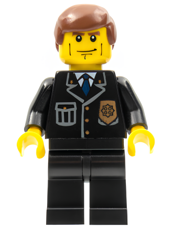 Минифигурка Lego Police - City Suit with Blue Tie and Badge, Black Legs, Vertical Cheek Lines, Reddish Brown Hair cty0101